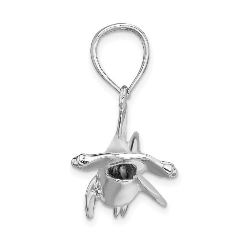 Sterling Silver De-Ani Rhodium-Plated Polished 3D Hammer Head Shark Pendant