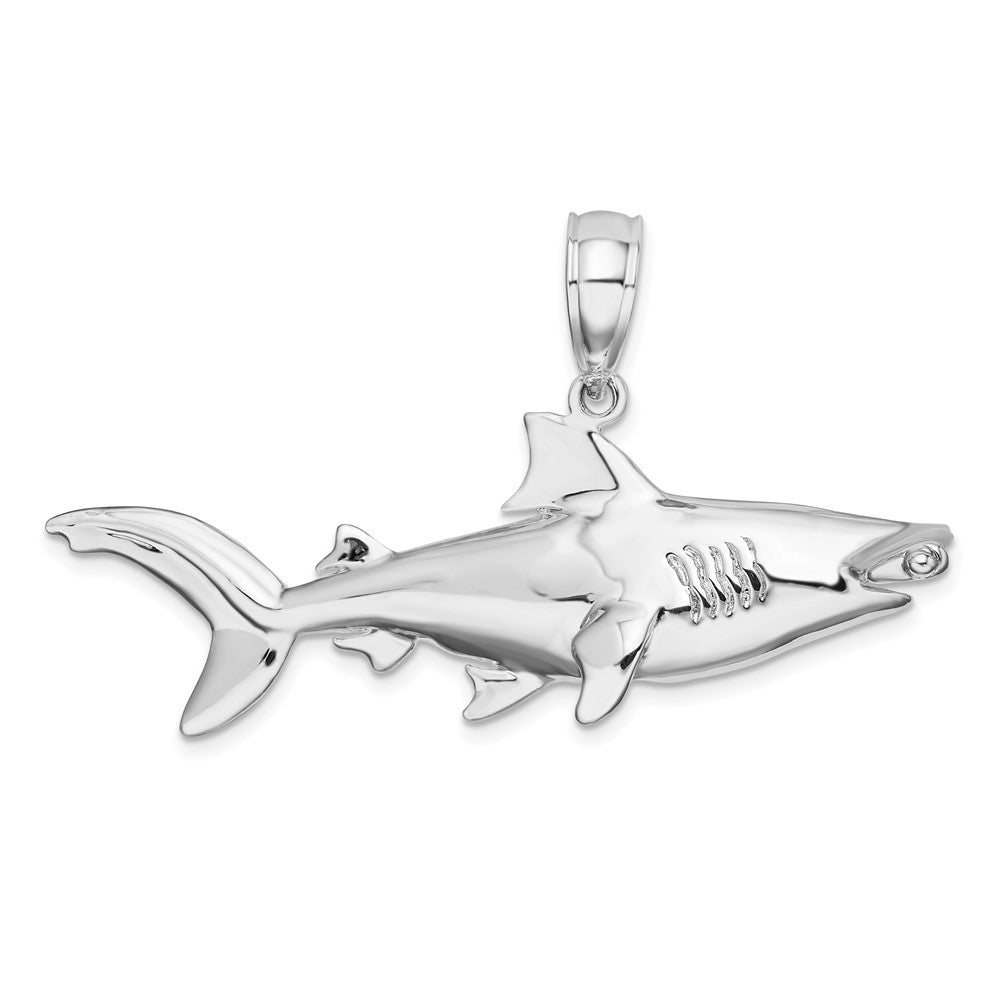 Sterling Silver De-Ani Rhodium-Plated Polished 3D Hammer Head Shark Pendant