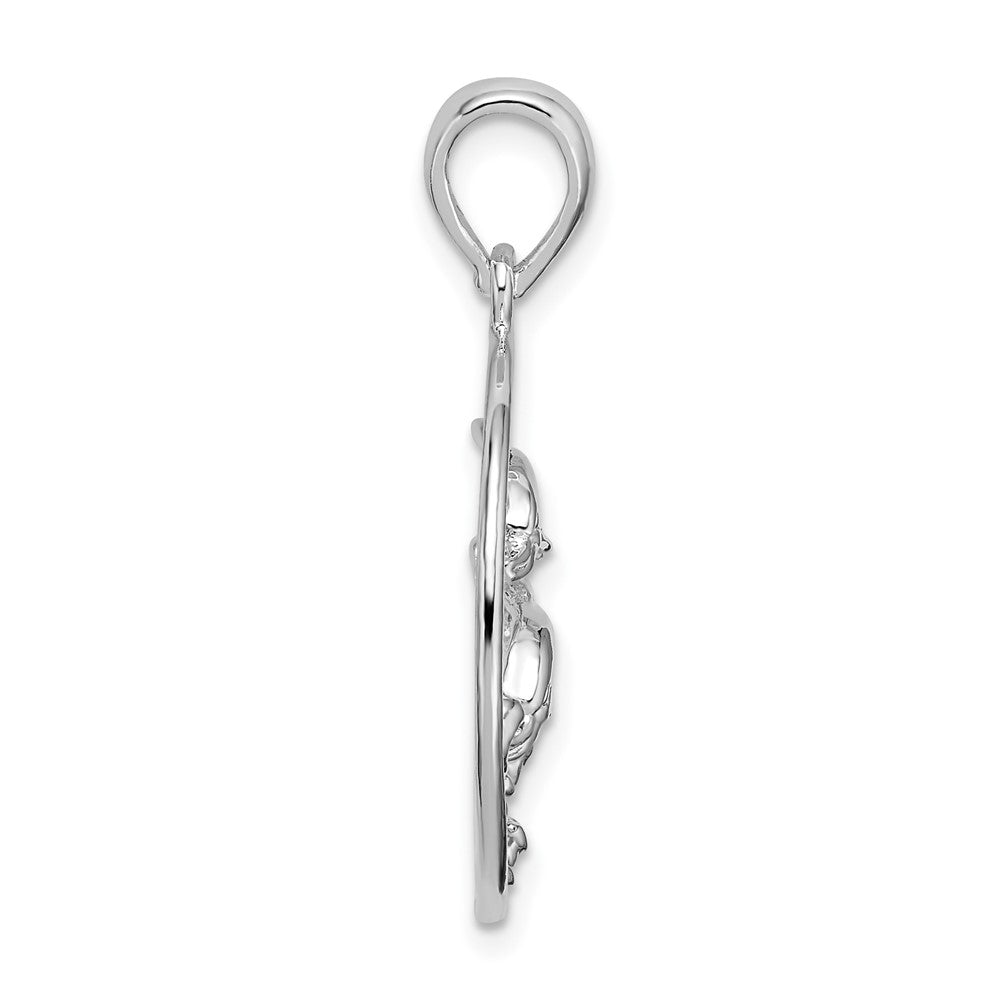 Sterling Silver De-Ani Rhodium-Plated Polished Dolphins Swimming Oval Pendant