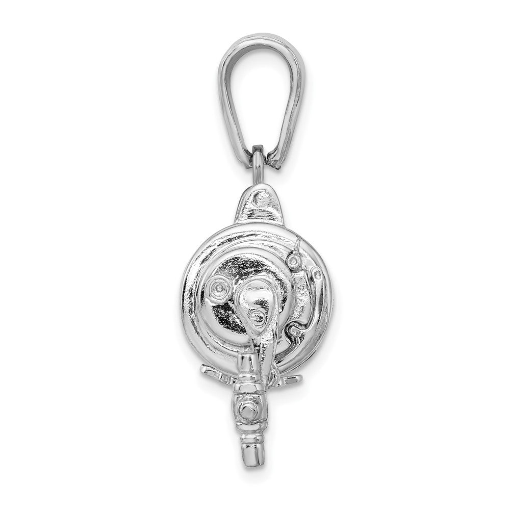 Sterling Silver De-Ani Rhodium-Plated Polished 3D Moveable Fishing Reel Pendant