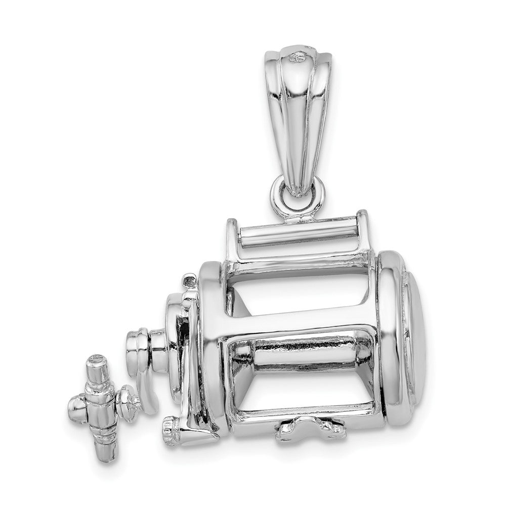 Sterling Silver De-Ani Rhodium-Plated Polished 3D Moveable Fishing Reel Pendant