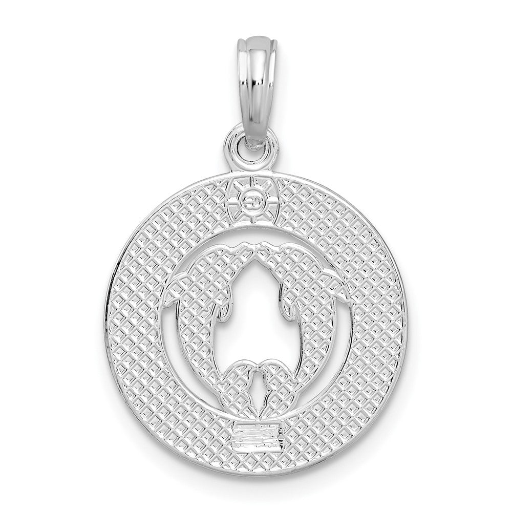 Sterling Silver De-Ani Rhodium-Plated Virginia Beach With Dolphins Circle Pendant