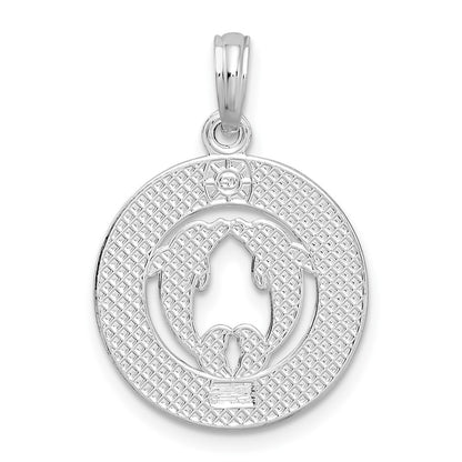 Sterling Silver De-Ani Rhodium-Plated Virginia Beach With Dolphins Circle Pendant