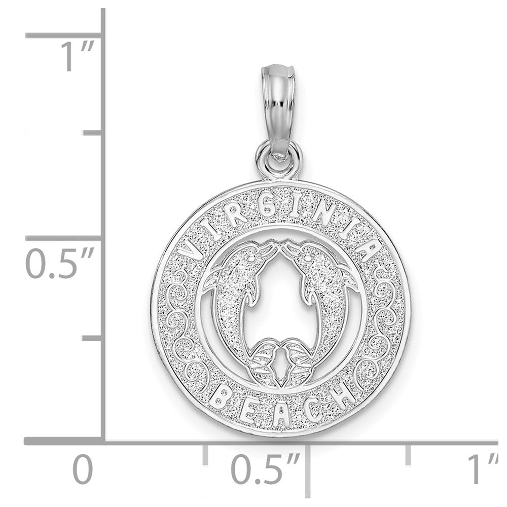 Sterling Silver De-Ani Rhodium-Plated Virginia Beach With Dolphins Circle Pendant