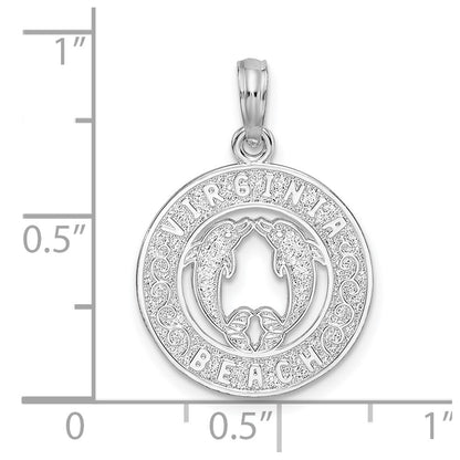 Sterling Silver De-Ani Rhodium-Plated Virginia Beach With Dolphins Circle Pendant