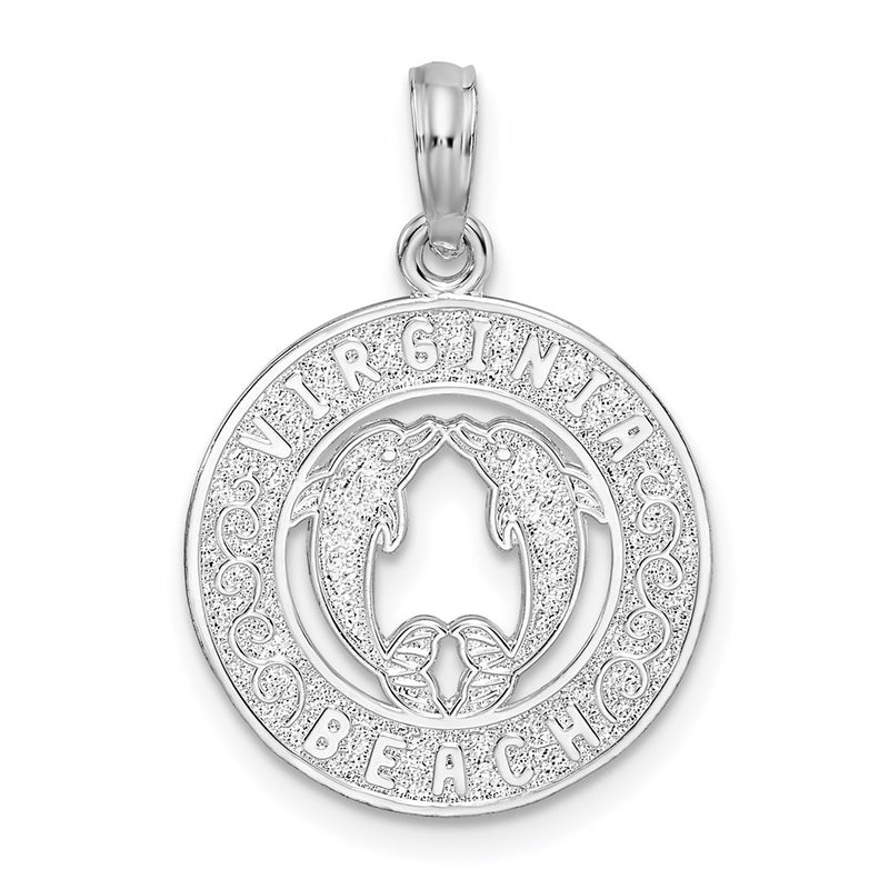Sterling Silver De-Ani Rhodium-Plated Virginia Beach With Dolphins Circle Pendant