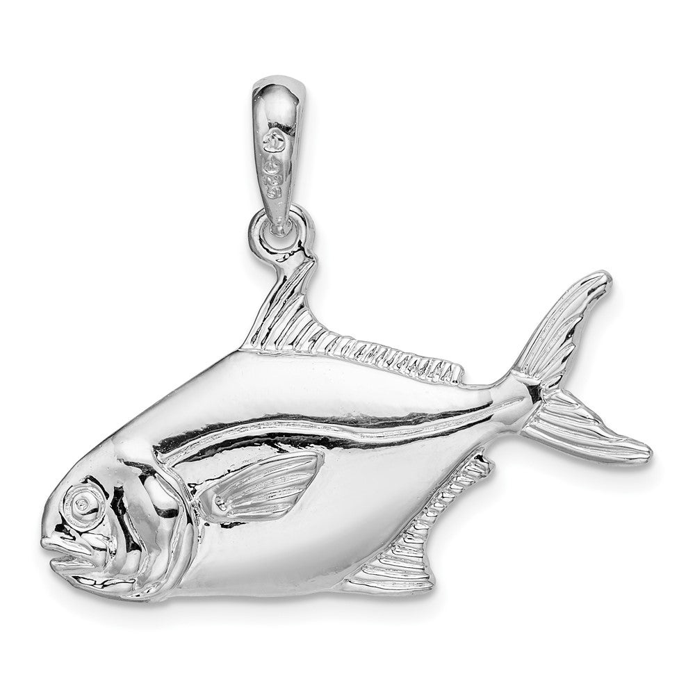 Sterling Silver De-Ani Rhodium-Plated Polished 3D Pompano Fish Pendant