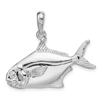 Sterling Silver De-Ani Rhodium-Plated Polished 3D Pompano Fish Pendant