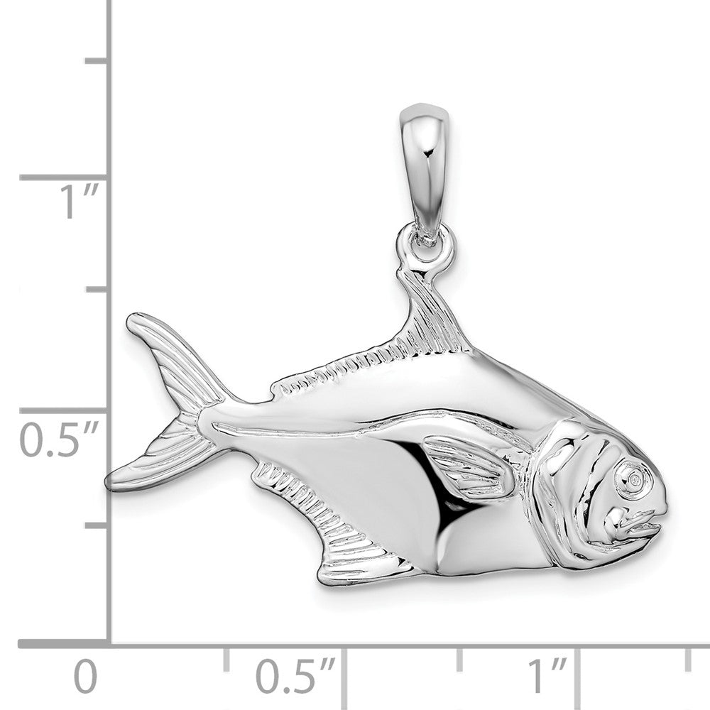 Sterling Silver De-Ani Rhodium-Plated Polished 3D Pompano Fish Pendant