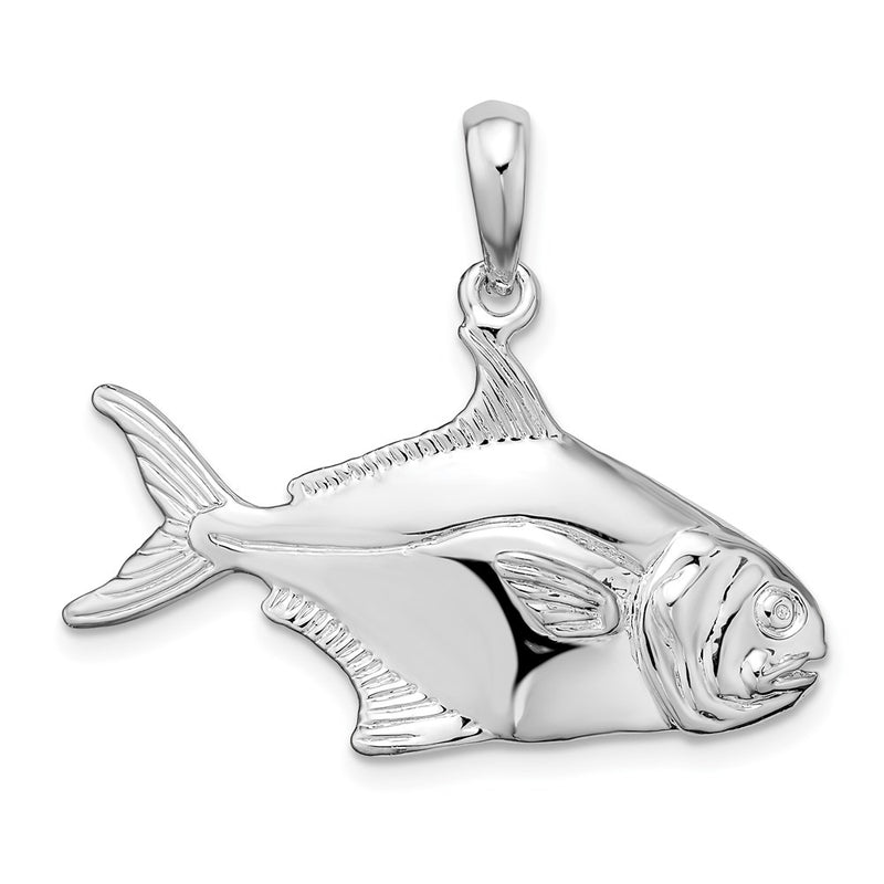 Sterling Silver De-Ani Rhodium-Plated Polished 3D Pompano Fish Pendant