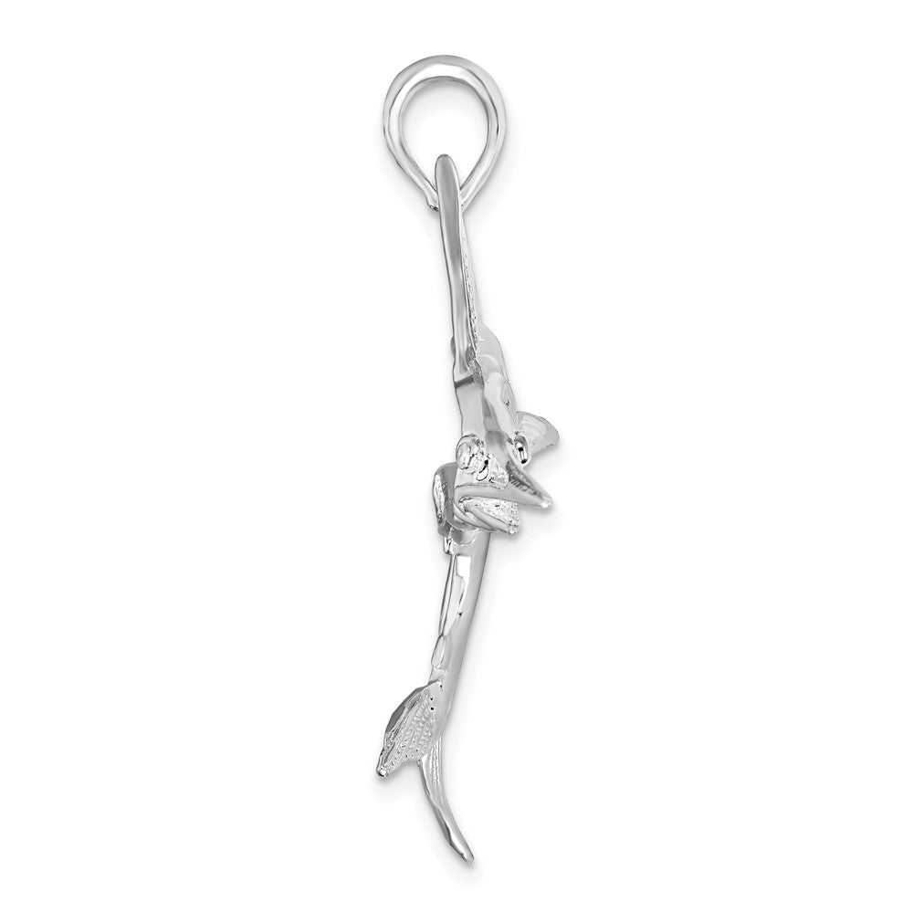 Sterling Silver De-Ani Rhodium-Plated Polished And Satin Striped Marlin Pendant
