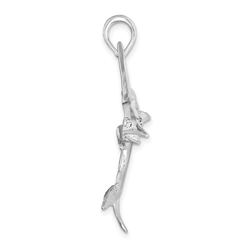 Sterling Silver De-Ani Rhodium-Plated Polished And Satin Striped Marlin Pendant