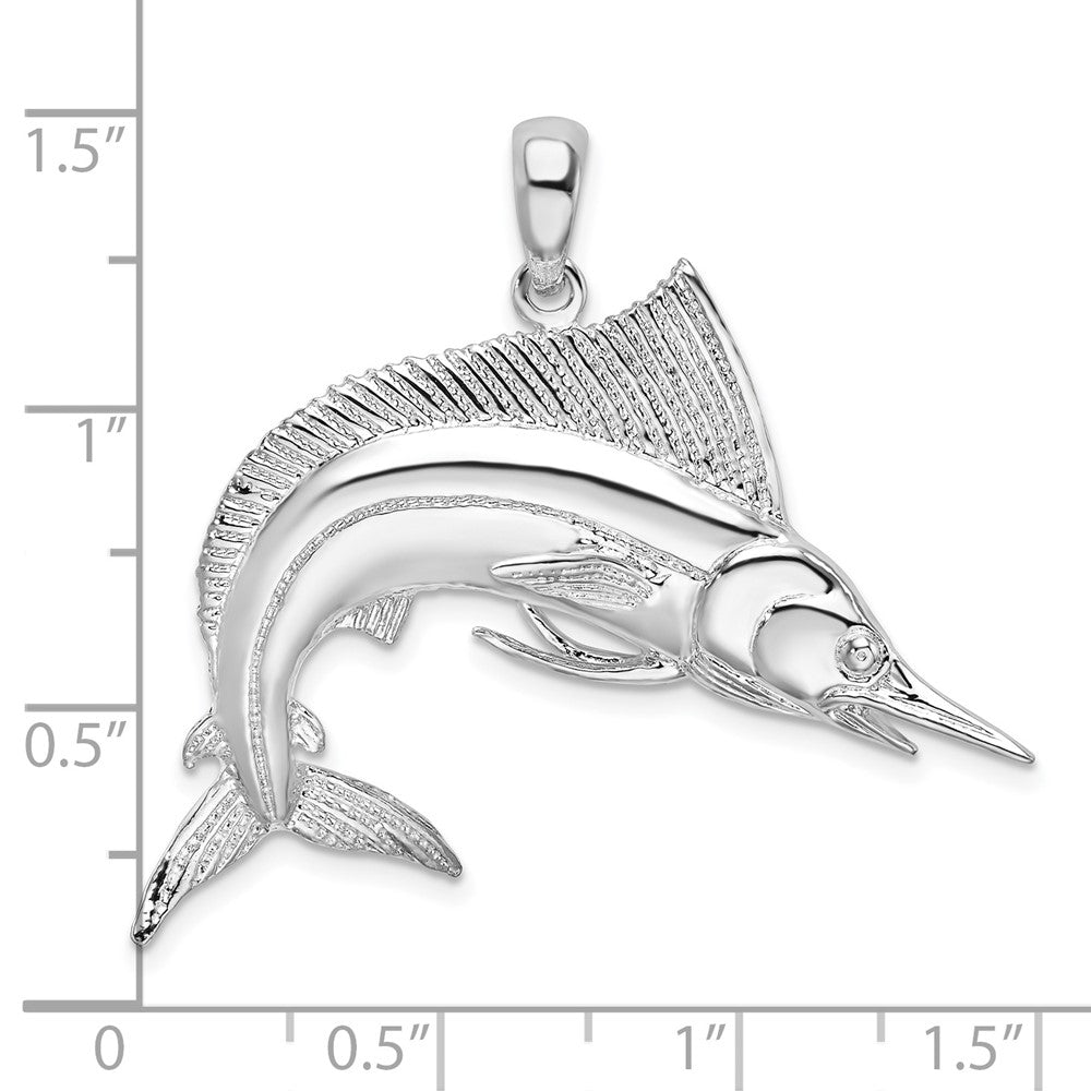 Sterling Silver De-Ani Rhodium-Plated Polished And Satin Striped Marlin Pendant