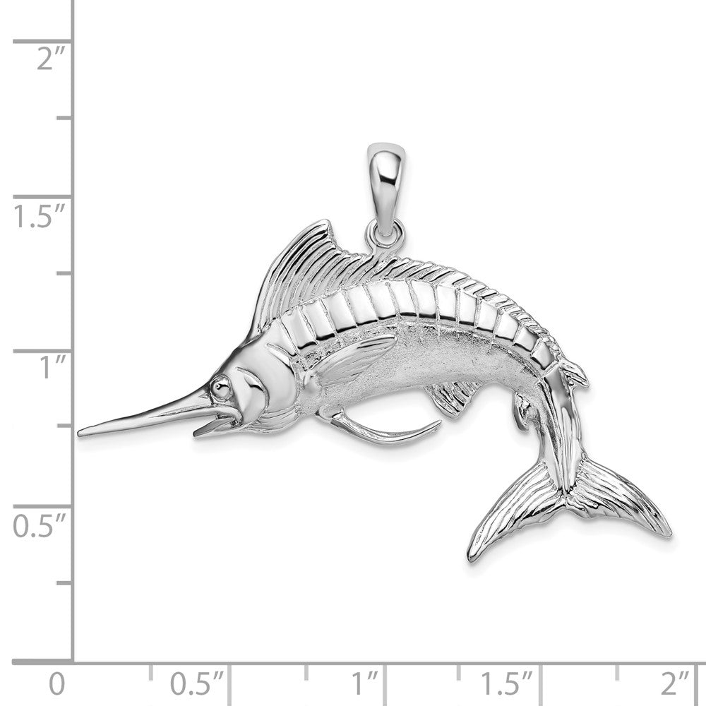 Sterling Silver De-Ani Rhodium-Plated Polished And Satin 3D White Marlin Pendant