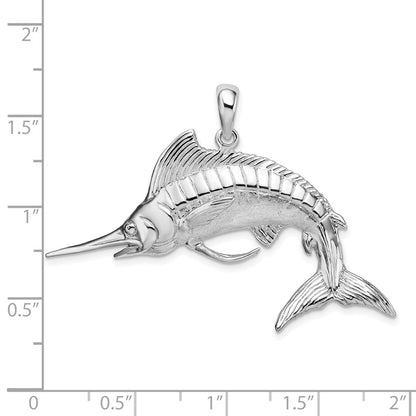 Sterling Silver De-Ani Rhodium-Plated Polished And Satin 3D White Marlin Pendant