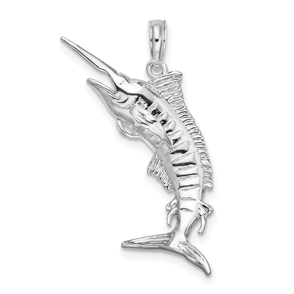 Sterling Silver De-Ani Rhodium-Plated Polished 3D Blue Marlin Pendant
