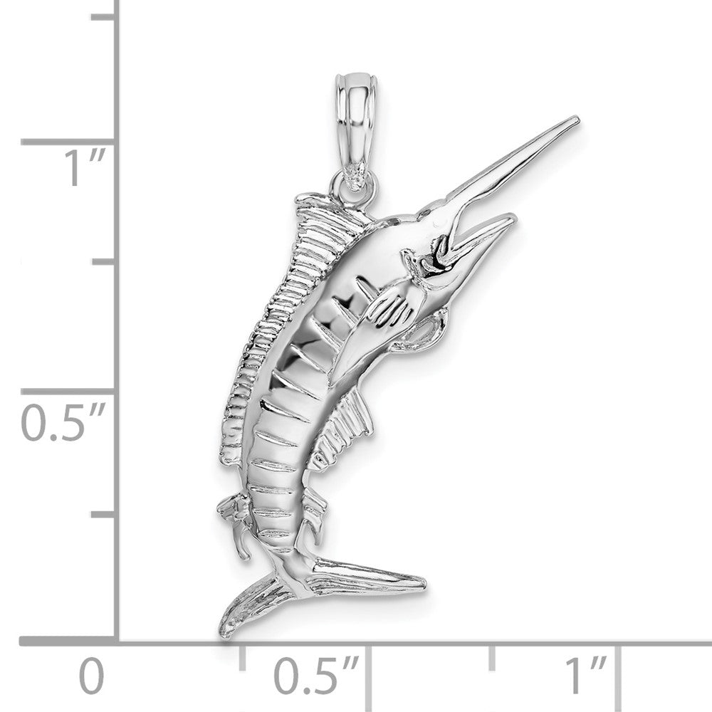 Sterling Silver De-Ani Rhodium-Plated Polished 3D Blue Marlin Pendant