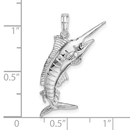 Sterling Silver De-Ani Rhodium-Plated Polished 3D Blue Marlin Pendant