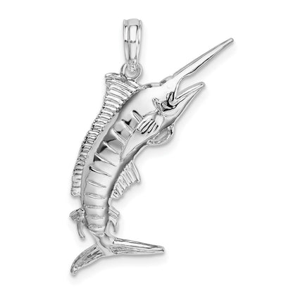 Sterling Silver De-Ani Rhodium-Plated Polished 3D Blue Marlin Pendant