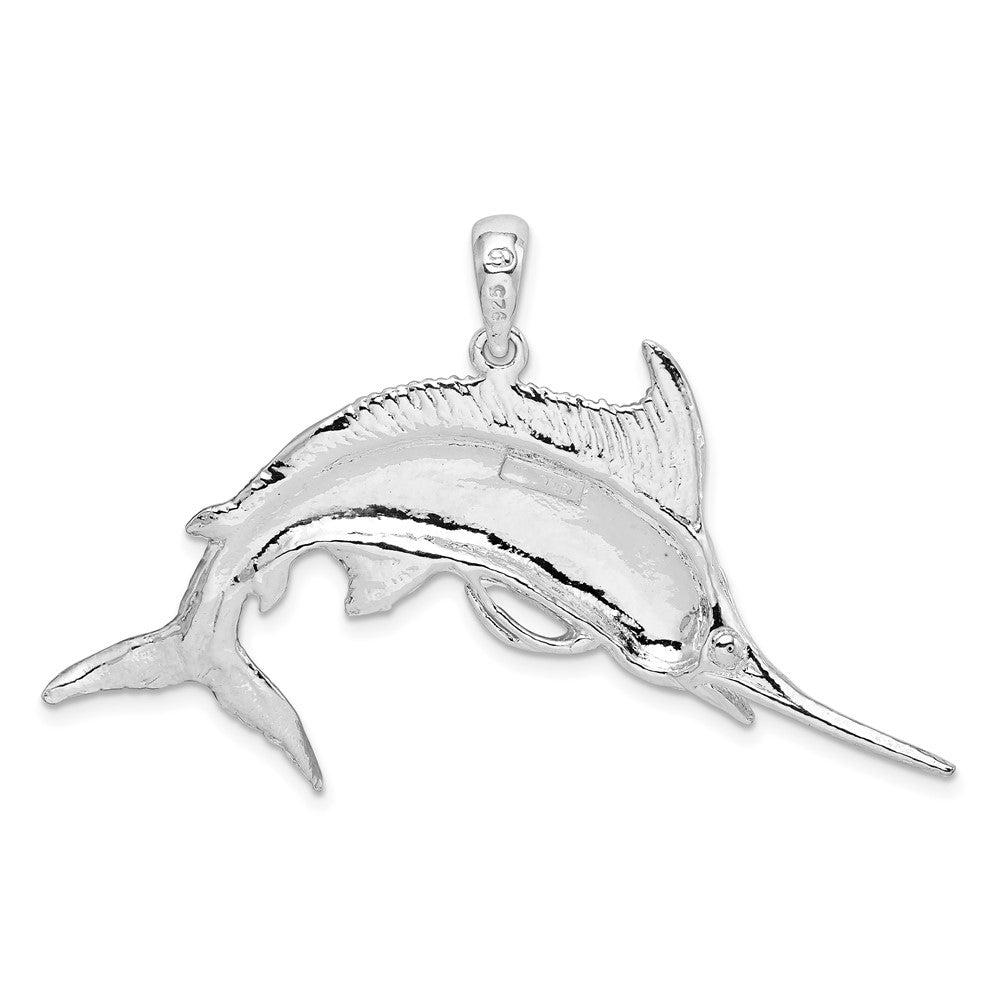 Sterling Silver De-Ani Rhodium-Plated Polished And Satin Blue Marlin Pendant
