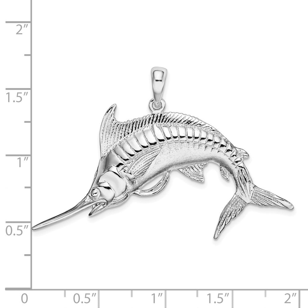 Sterling Silver De-Ani Rhodium-Plated Polished And Satin Blue Marlin Pendant
