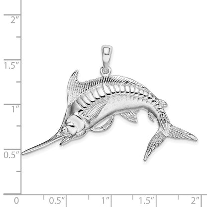 Sterling Silver De-Ani Rhodium-Plated Polished And Satin Blue Marlin Pendant