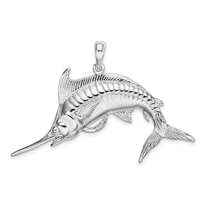 Sterling Silver De-Ani Rhodium-Plated Polished And Satin Blue Marlin Pendant