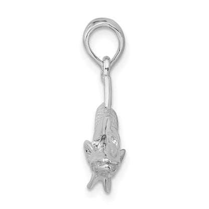 Sterling Silver De-Ani Rhodium-Plated Polished 3D Snook Fish Pendant