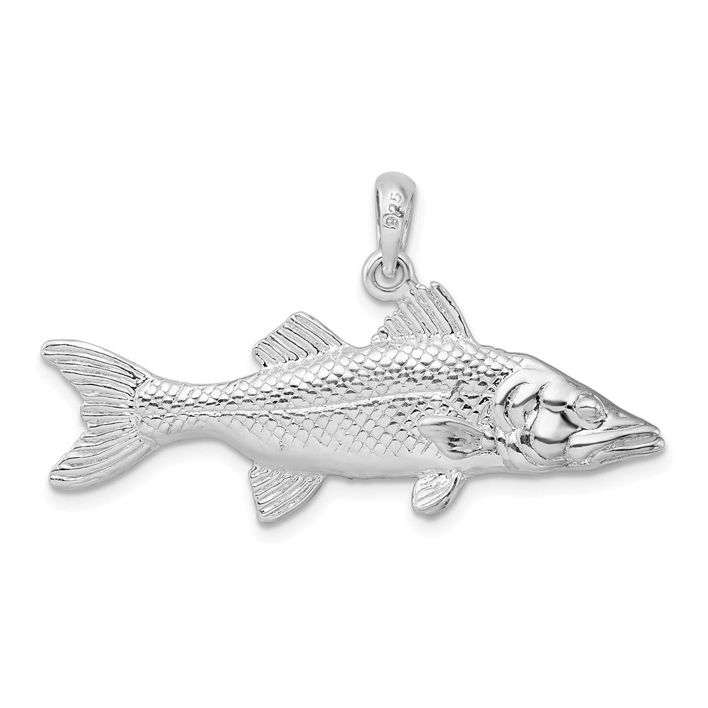 Sterling Silver De-Ani Rhodium-Plated Polished 3D Snook Fish Pendant
