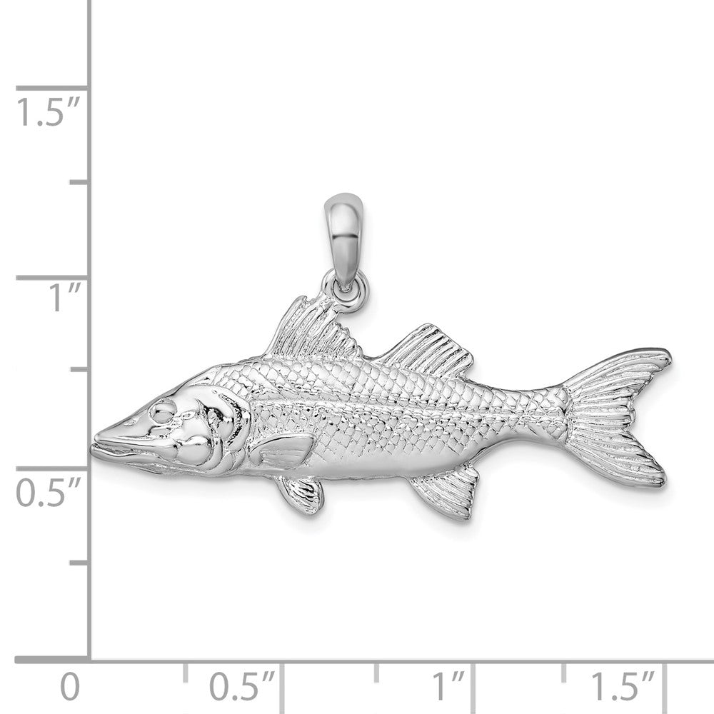 Sterling Silver De-Ani Rhodium-Plated Polished 3D Snook Fish Pendant