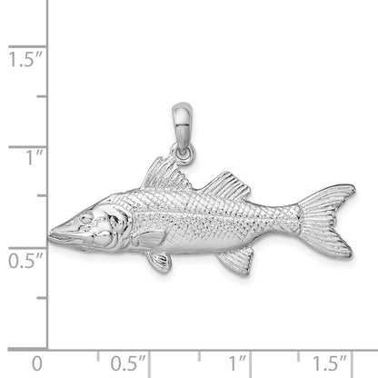 Sterling Silver De-Ani Rhodium-Plated Polished 3D Snook Fish Pendant