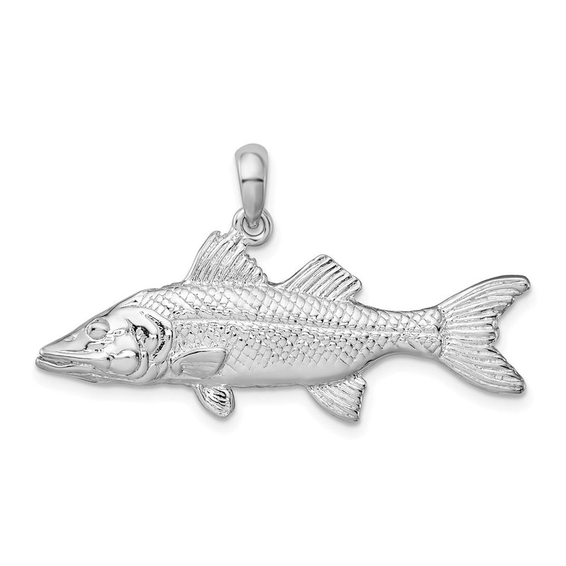 Sterling Silver De-Ani Rhodium-Plated Polished 3D Snook Fish Pendant