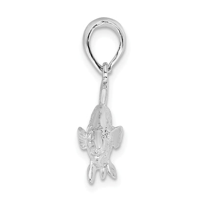 Sterling Silver De-Ani Rhodium-Plated Polished 3D Red Fish Pendant