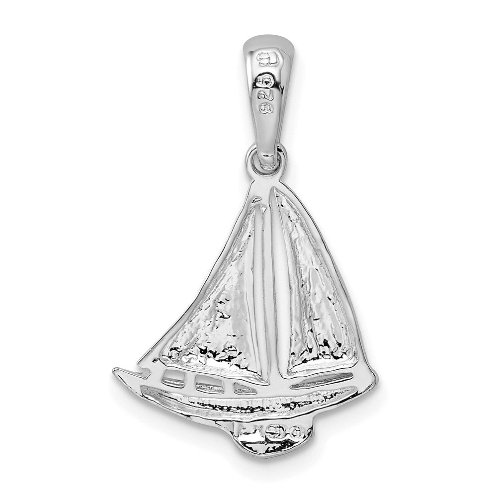 Sterling Silver De-Ani Rhodium-Plated Polished Sailboat Pendant