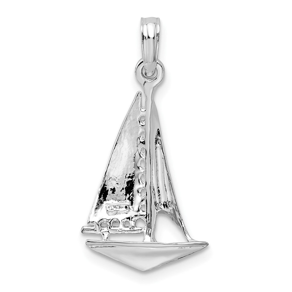 Sterling Silver De-Ani Rhodium-Plated Polished 3D Sailboat Pendant