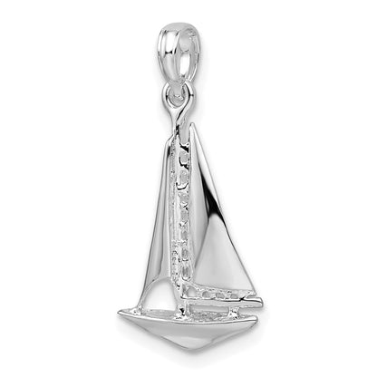 Sterling Silver De-Ani Rhodium-Plated Polished 3D Sailboat Pendant