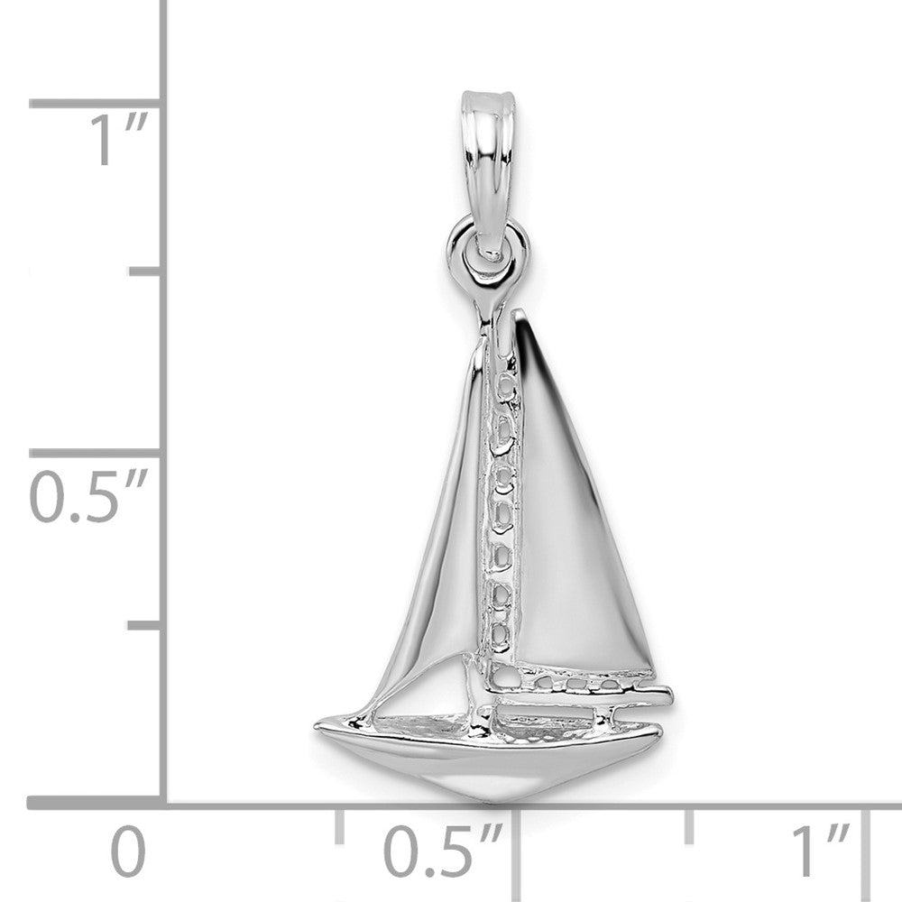 Sterling Silver De-Ani Rhodium-Plated Polished 3D Sailboat Pendant