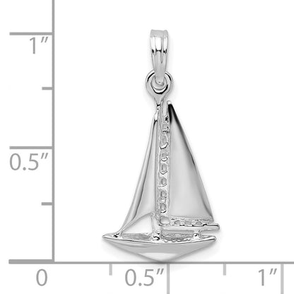 Sterling Silver De-Ani Rhodium-Plated Polished 3D Sailboat Pendant