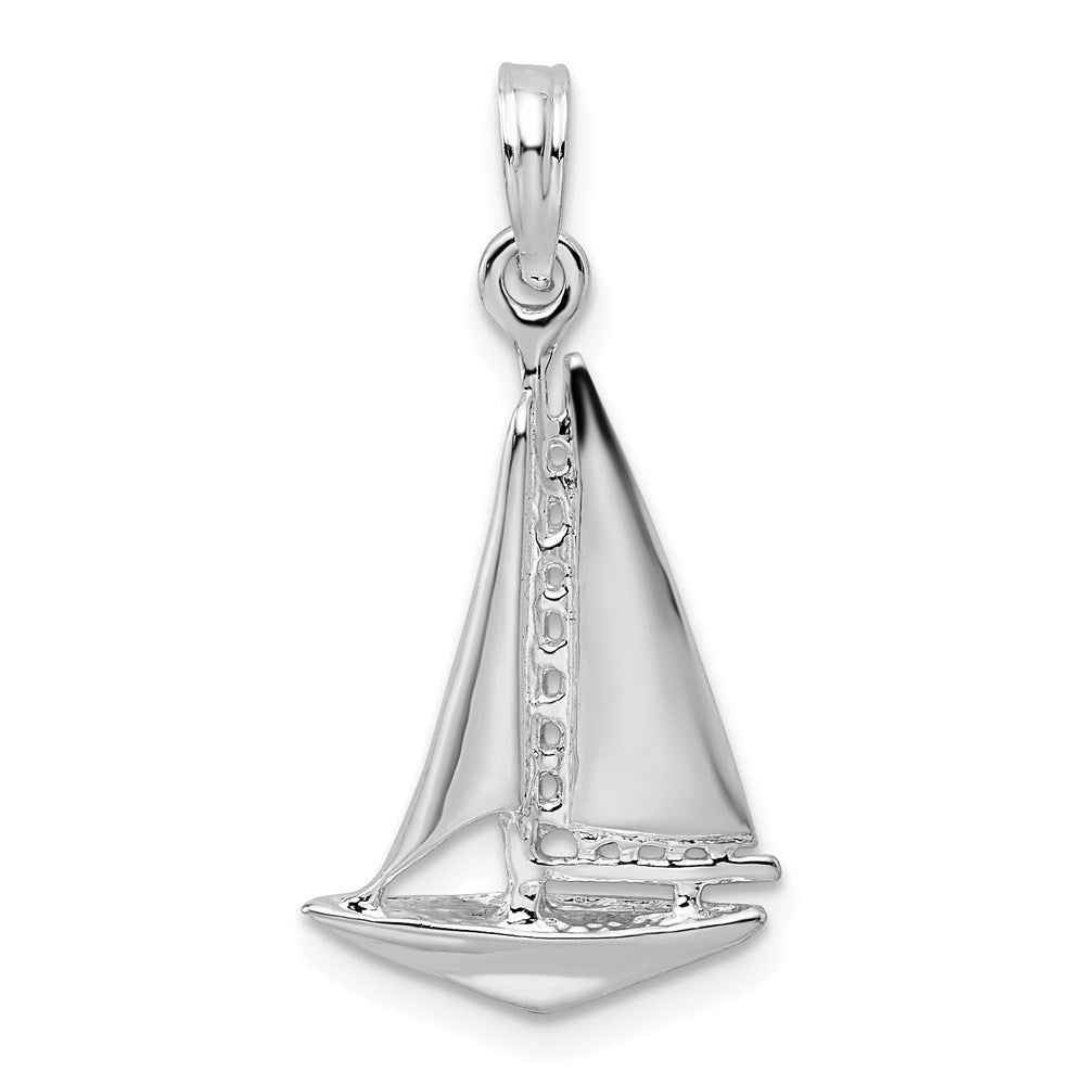 Sterling Silver De-Ani Rhodium-Plated Polished 3D Sailboat Pendant