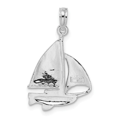 Sterling Silver De-Ani Rhodium-Plated Polished Sailboat Pendant
