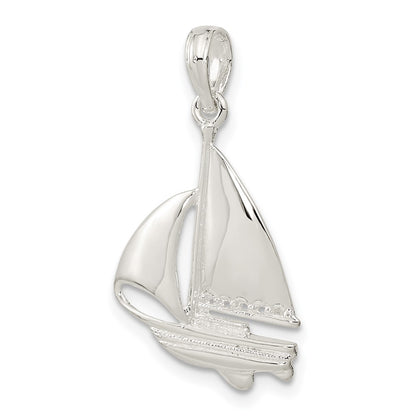 Sterling Silver De-Ani Rhodium-Plated Polished Sailboat Pendant