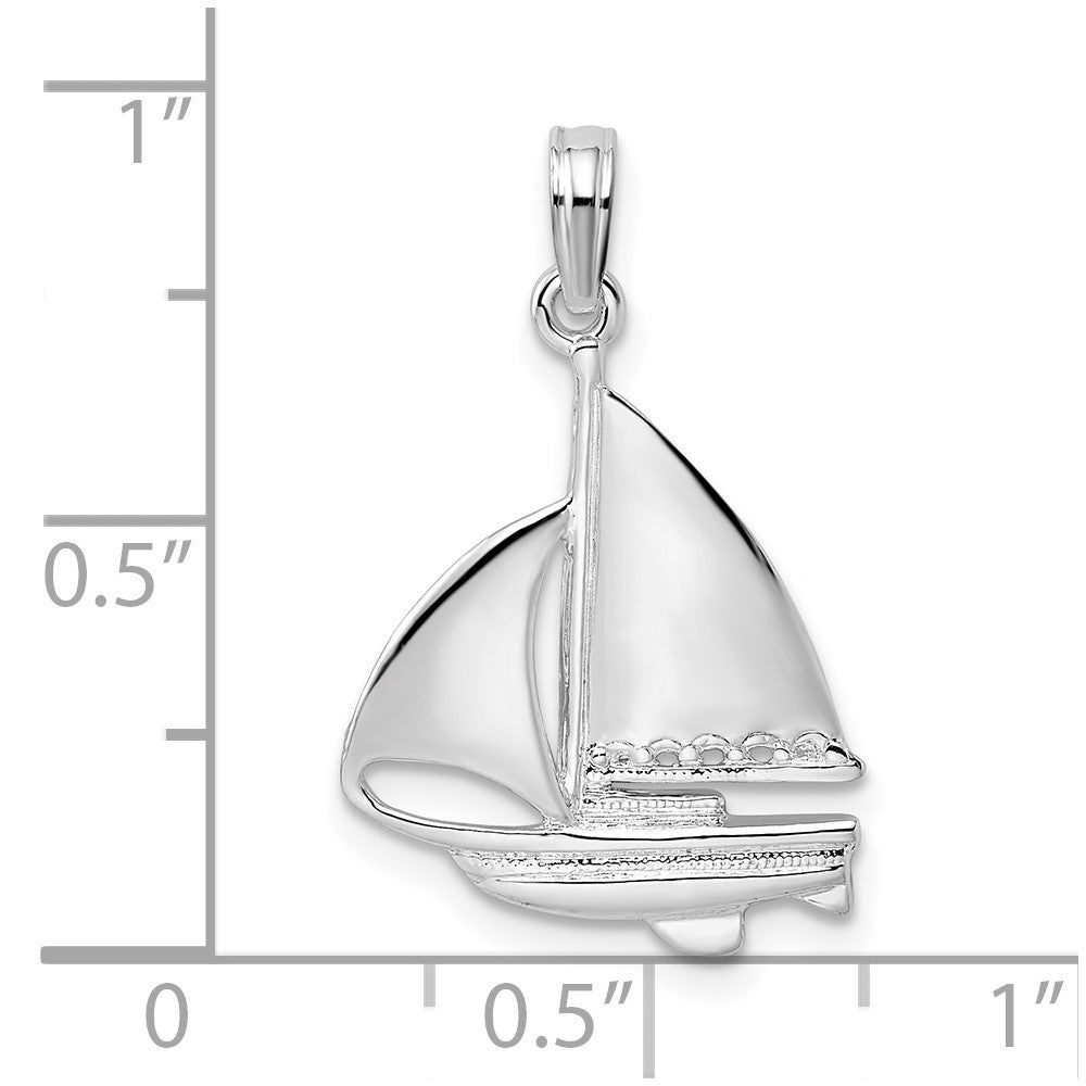 Sterling Silver De-Ani Rhodium-Plated Polished Sailboat Pendant