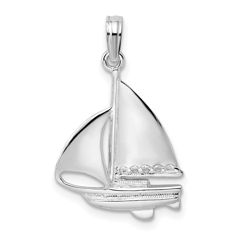 Sterling Silver De-Ani Rhodium-Plated Polished Sailboat Pendant