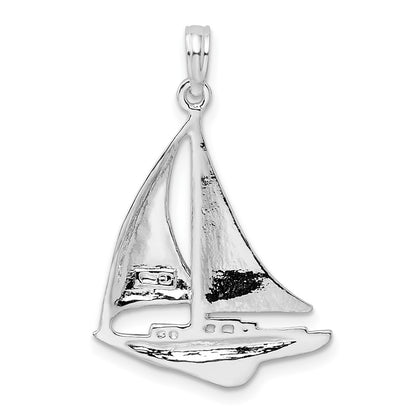 Sterling Silver De-Ani Rhodium-Plated Polished Sailboat Pendant