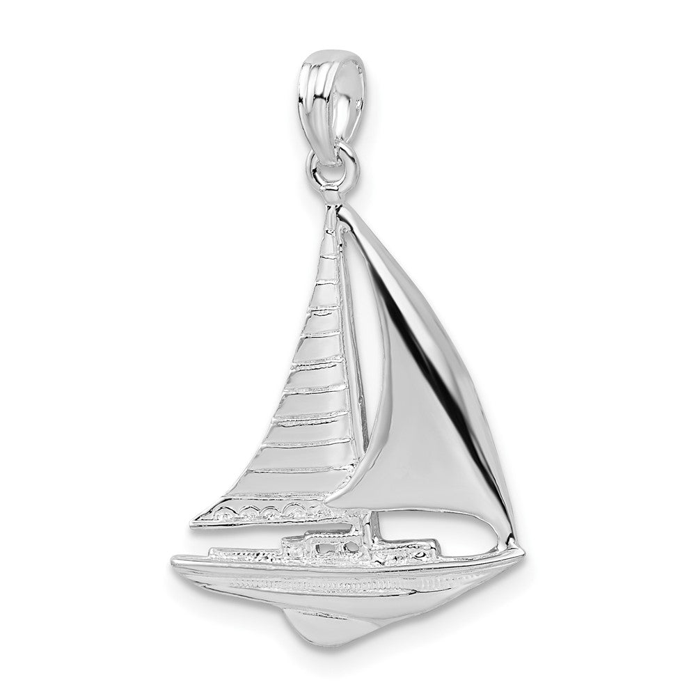 Sterling Silver De-Ani Rhodium-Plated Polished Sailboat Pendant