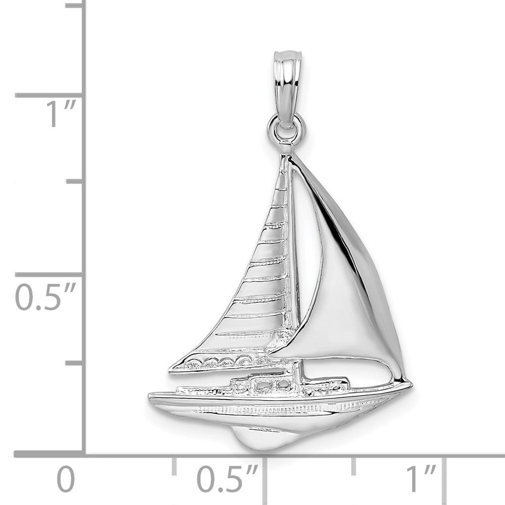 Sterling Silver De-Ani Rhodium-Plated Polished Sailboat Pendant