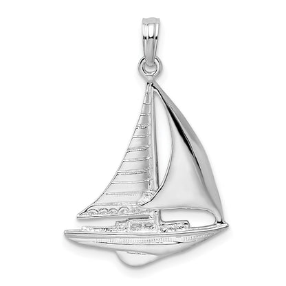 Sterling Silver De-Ani Rhodium-Plated Polished Sailboat Pendant
