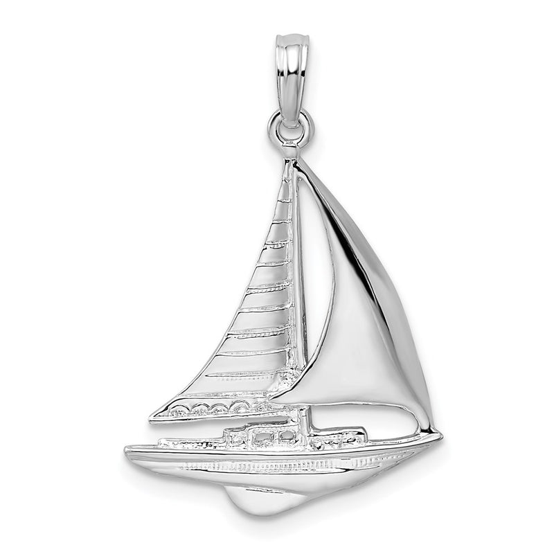 Sterling Silver De-Ani Rhodium-Plated Polished Sailboat Pendant