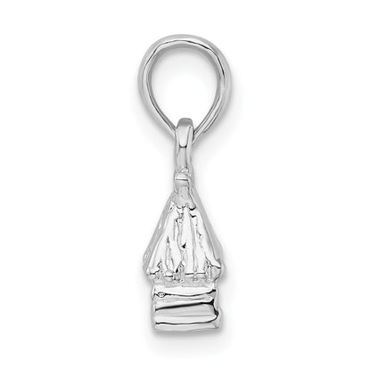 Sterling Silver Polished 3D Island Hut Pendant