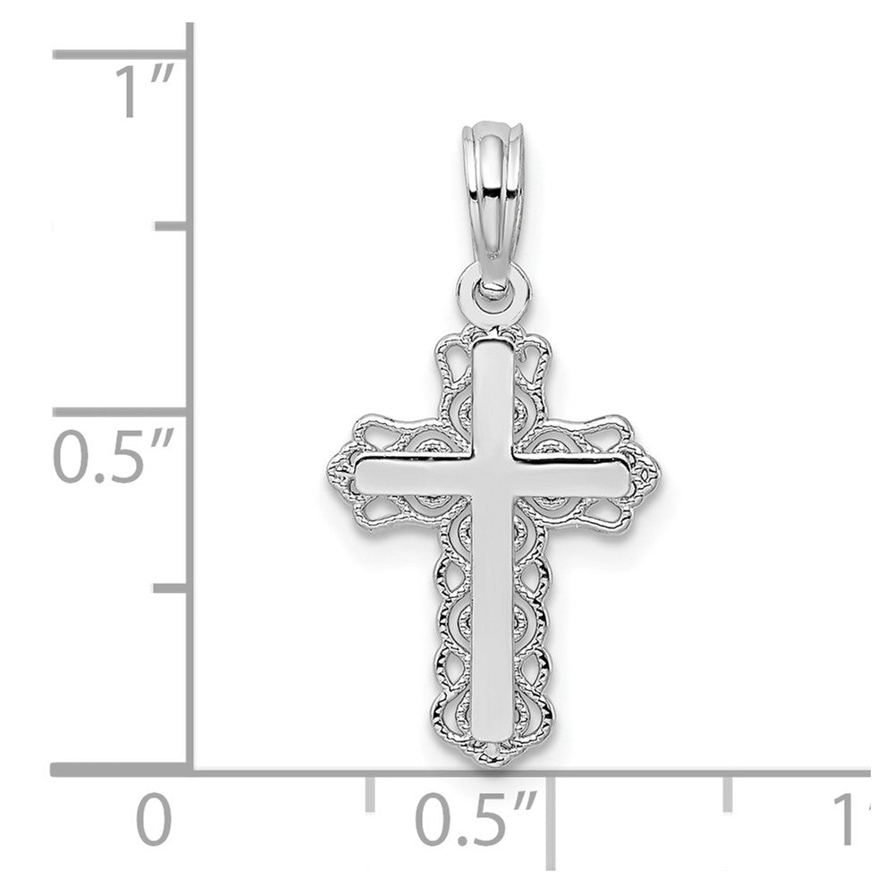 Sterling Silver De-Ani Rhodium-Plated Polished Lace Trim Cross Pendant